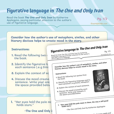 Figurative language in The One and Only Ivan - worksheet educational content