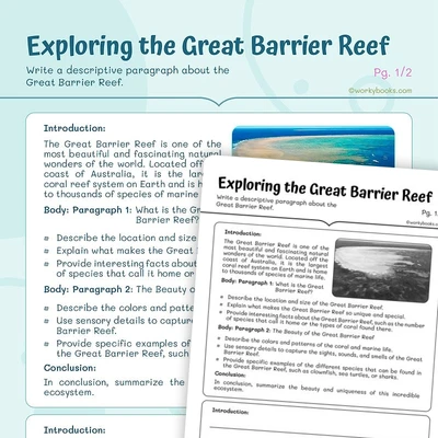 Exploring the Great Barrier Reef - worksheet educational content