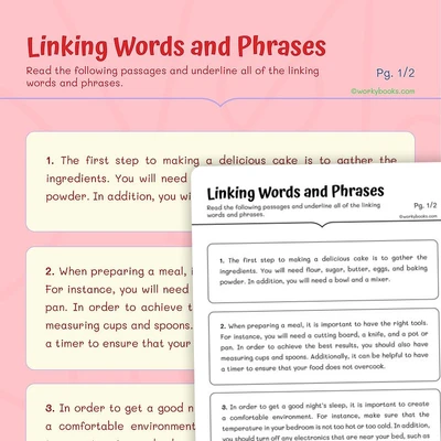 Underline Linking Words and Phrases - worksheet educational content
