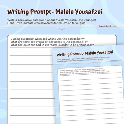 Writing Prompt on Malala Yousafzai - worksheet educational content