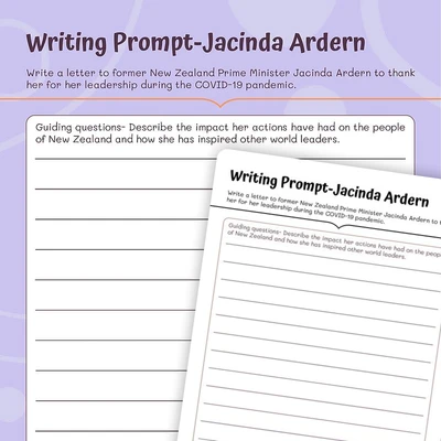 Writing Prompt on Jacinda Ardern - worksheet educational content