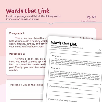 Linking Words in Reading Pasaage - worksheet educational content