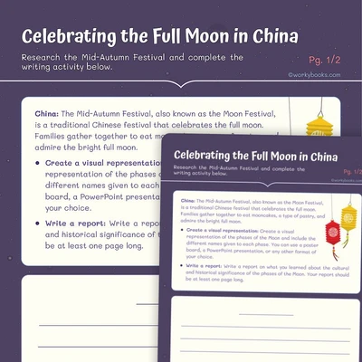Moon Phases Around the World - worksheet educational content