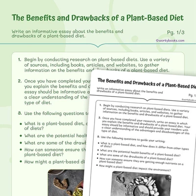 The Benefits and Drawbacks of a Plant—Based Diet - worksheet educational content