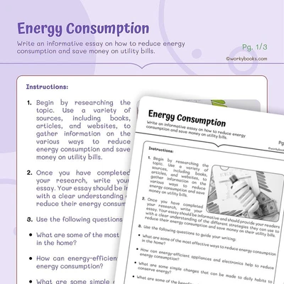 Ways to reduce energy consumption and save money on utility bills - worksheet educational content