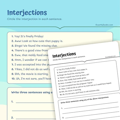 Interjections - worksheet educational content