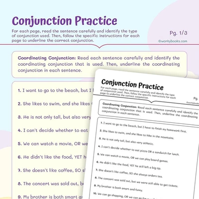 Conjunction Practice - worksheet educational content