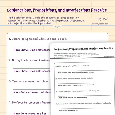 Conjunctions and Prepositions - worksheet educational content