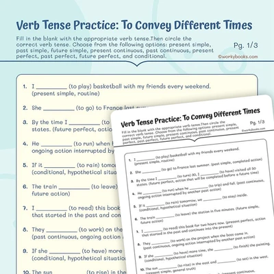 Verb Tense Practice: To Convey Different Times - worksheet educational content