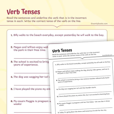 Grade 5 Verb Tenses - worksheet educational content