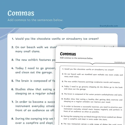 Commas Punctuation - worksheet educational content