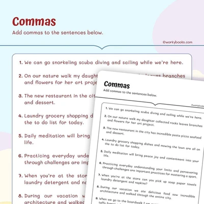 Add Commas - worksheet educational content