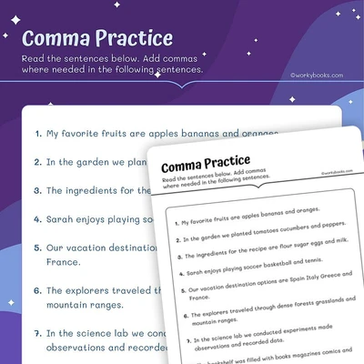 Commas - worksheet educational content