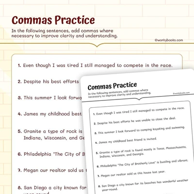 Comma - worksheet educational content