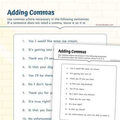 Comma Placement - worksheet educational content