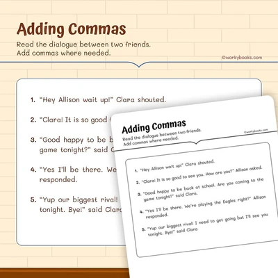 Adding Commas Where Needed - worksheet educational content