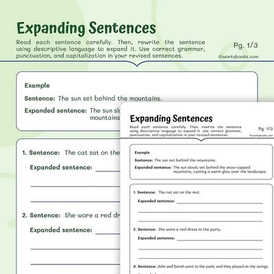 Expanding Sentences - worksheet educational content