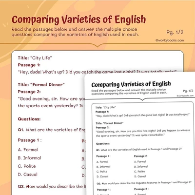 Comparing Varieties of English - worksheet educational content