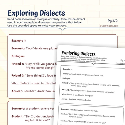Exploring Dialects - worksheet educational content