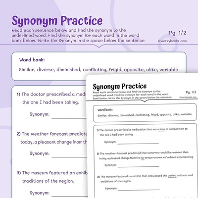 Synonym Practice - worksheet educational content