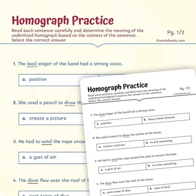 Homograph Practice - worksheet educational content