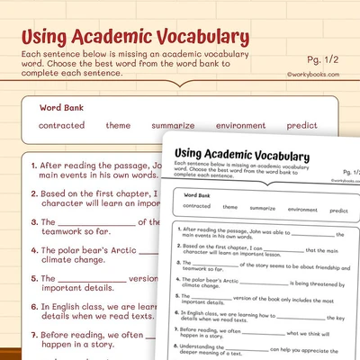 Using Academic Vocabulary - worksheet educational content