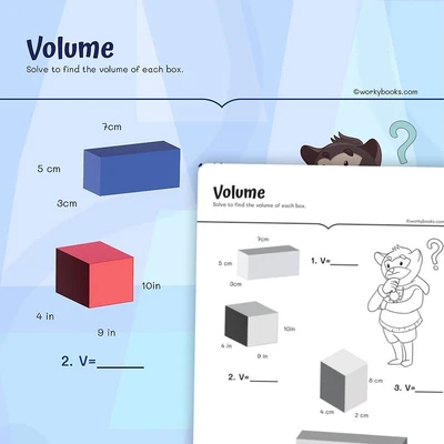 Finding the Volume of Right Rectangular Prisms - worksheet educational content