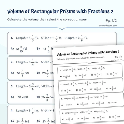 Volume of a Rectangular Prism with Fractions - worksheet educational content
