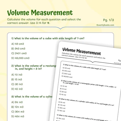 Volume Measurement - worksheet educational content