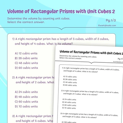 Volume of Rectangular Prisms (metric) - worksheet educational content