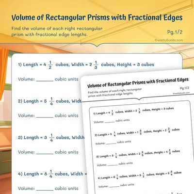 Volume of Rectangular Prisms with Fractions - worksheet educational content
