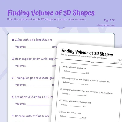 Volume of 3D Shapes Grade 5 - worksheet educational content
