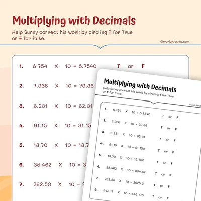 Multiplying with Decimals - worksheet educational content