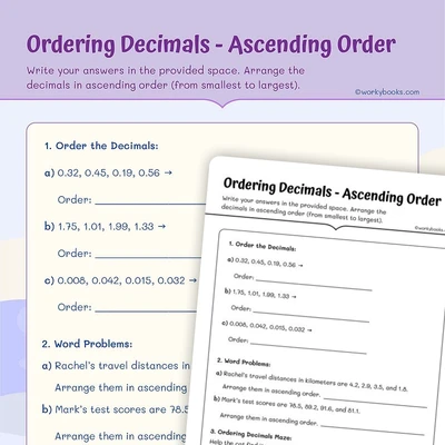 Ordering Decimals — Ascending Order - worksheet educational content