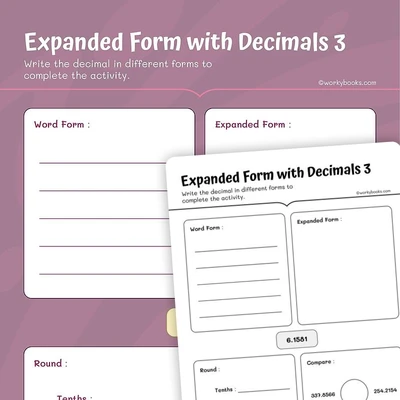 Expanded Form of Decimal Numbers - worksheet educational content