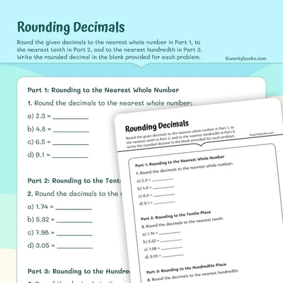 Rounding Decimals to the Nearest Hunderedth - worksheet educational content