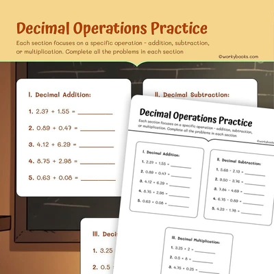 Decimal Operations Practice - worksheet educational content