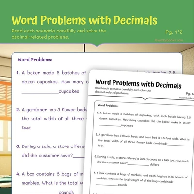 Word Problems with Decimals - worksheet educational content