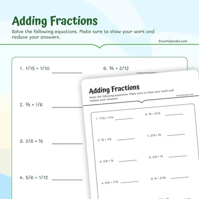 Adding Fractions with Unlike Denominators - worksheet educational content