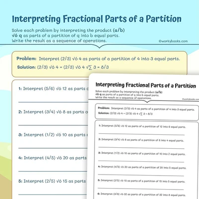 Interpreting Fractional Parts of a Partition - worksheet educational content