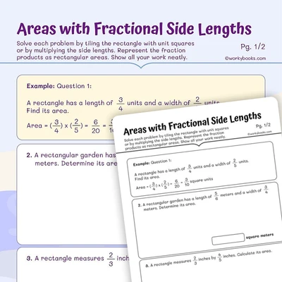 Finding Areas with Fractional Side - worksheet educational content