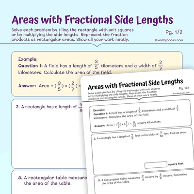 Areas with Fractional Side Lengths - worksheet educational content