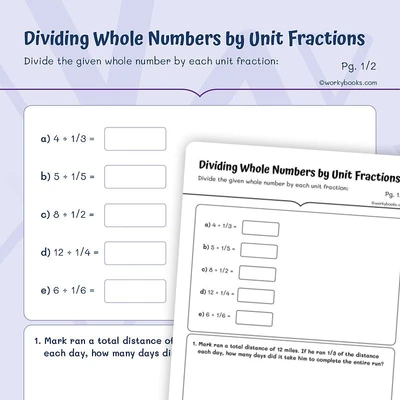 Dividing Whole Numbers by Unit Fractions - worksheet educational content