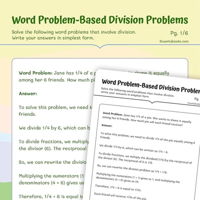 Fraction Division Word Problems - worksheet educational content