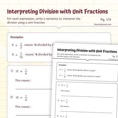Interpreting Division with Unit Fractions - worksheet educational content