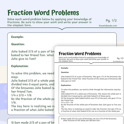 Fraction Word Problems - worksheet educational content