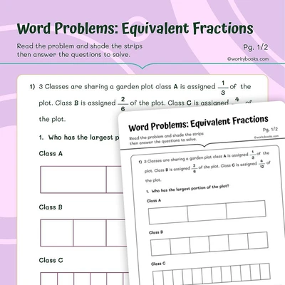 Word Problems: Equivalent Fractions - worksheet educational content