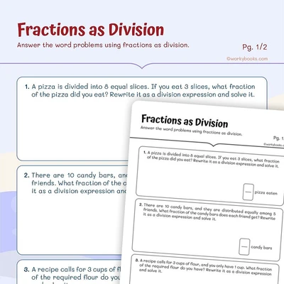 Fractions as Division - worksheet educational content