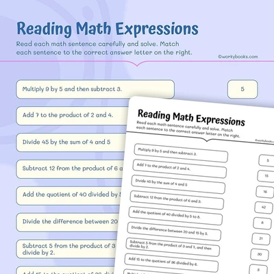 Read and Solve Math Expressions - worksheet educational content