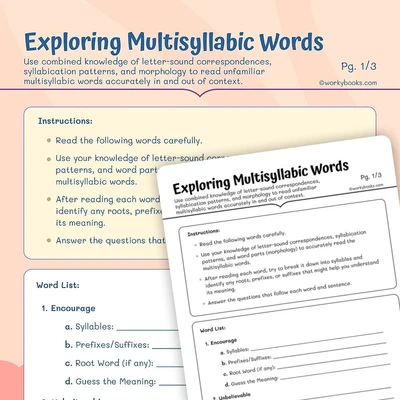 Exploring Multisyllabic Words - worksheet educational content